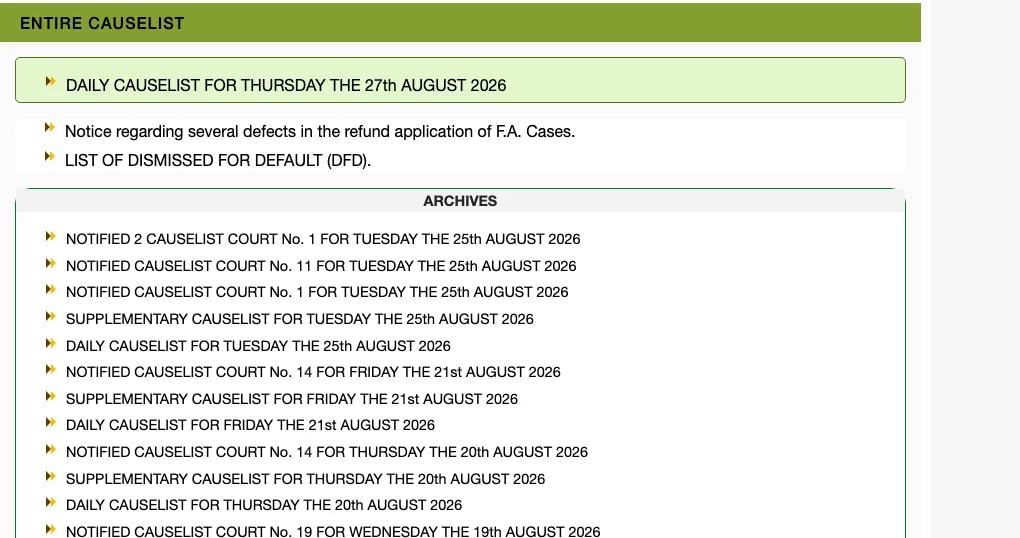 The cause list archive on the Court website